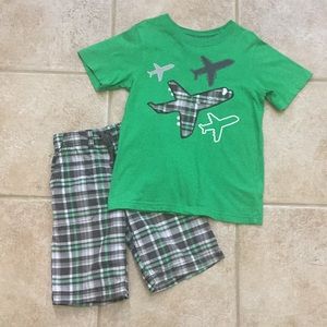 Carter's Boys Airplane Tee Shirt and Plaid Shorts